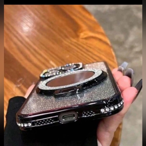 Black Glitter iPhone 14 Pro Max Case with Ring Holder - Picture 4 of 7